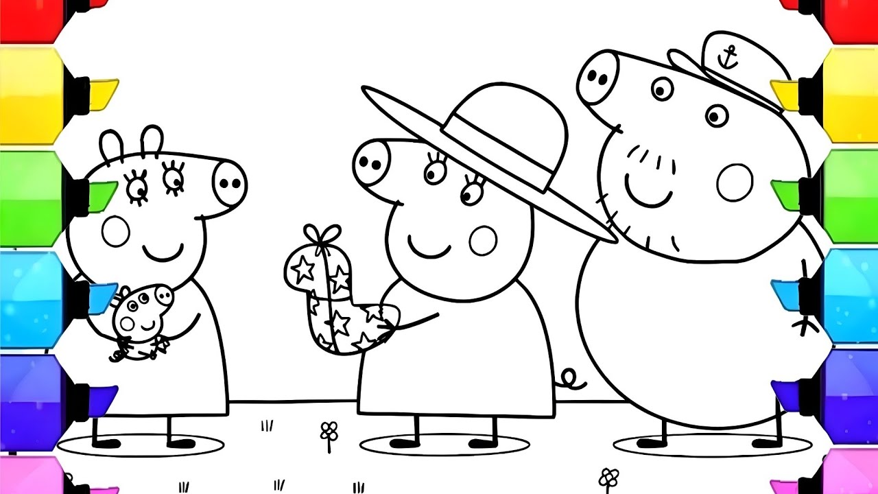 Grandpa and Granny Pig are giving a gift to Mummy Pig Drawing Easy, Peppa Pig Drawing and Coloring