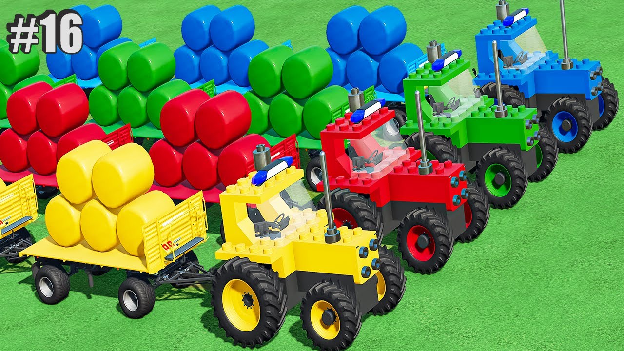 TRANSPORTING & HARVEST COLORED BALES with LEGO TRACTORS. LOAD & SELLING ON GARAGE! #16