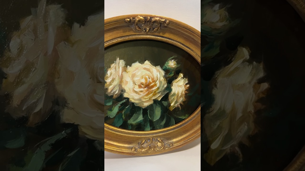 Floral still life oil painting of Claire Austin English garden roses