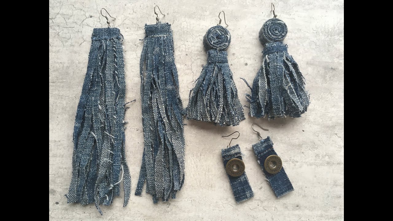 Cool Denim Earrings ...3 beautiful designs ..step by step - Aretes de Mezclilla paso a paso
