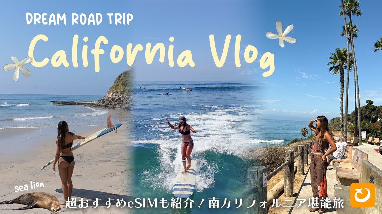 【vlog】南カリフォルニアのサーフィンが最高すぎた♡アメリカ車中泊の日常/おすすめeSIMトリファ
