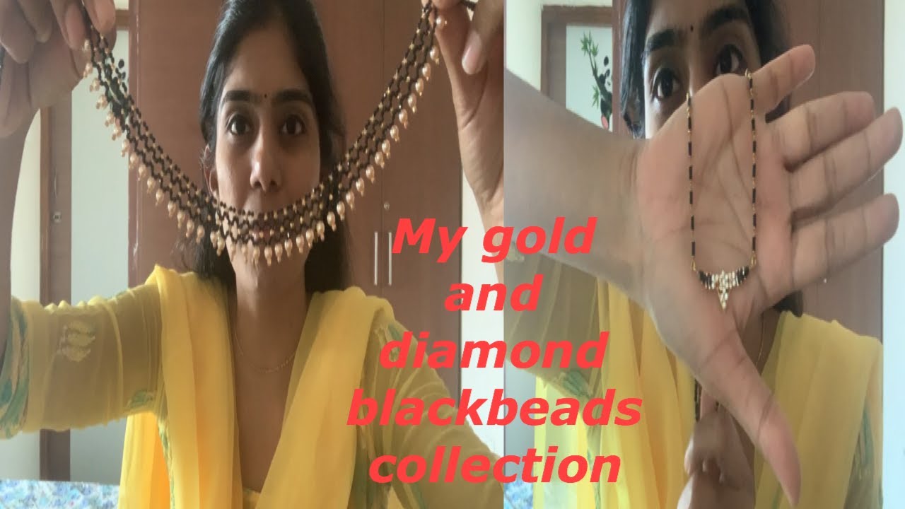 My gold and diamond black beads collection| My simple black beads collection in telugu|Ramya