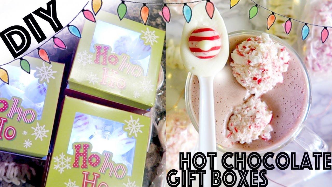 DIY: White Hot Chocolate Gift Boxes (Peppermint Marshmallows & Chocolate Pretzels/Spoons