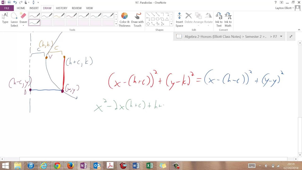 Alg2-H - 9.3 Notes - Derivation of a Horizontal Parabola Equation