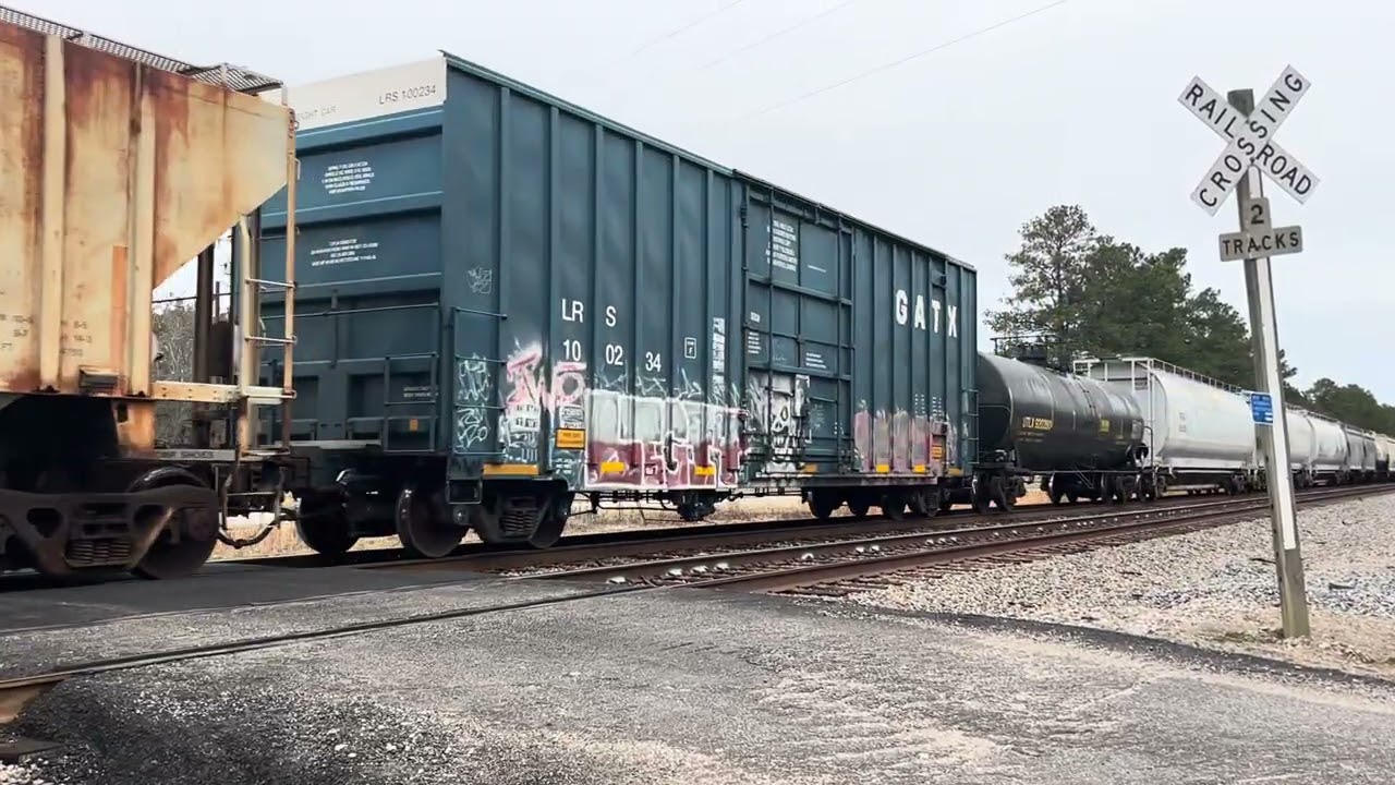 CSX 7247 Leads Long Fast Moving CSX M809-20 SB Manifest Train With Mid DPU Departing Java SC