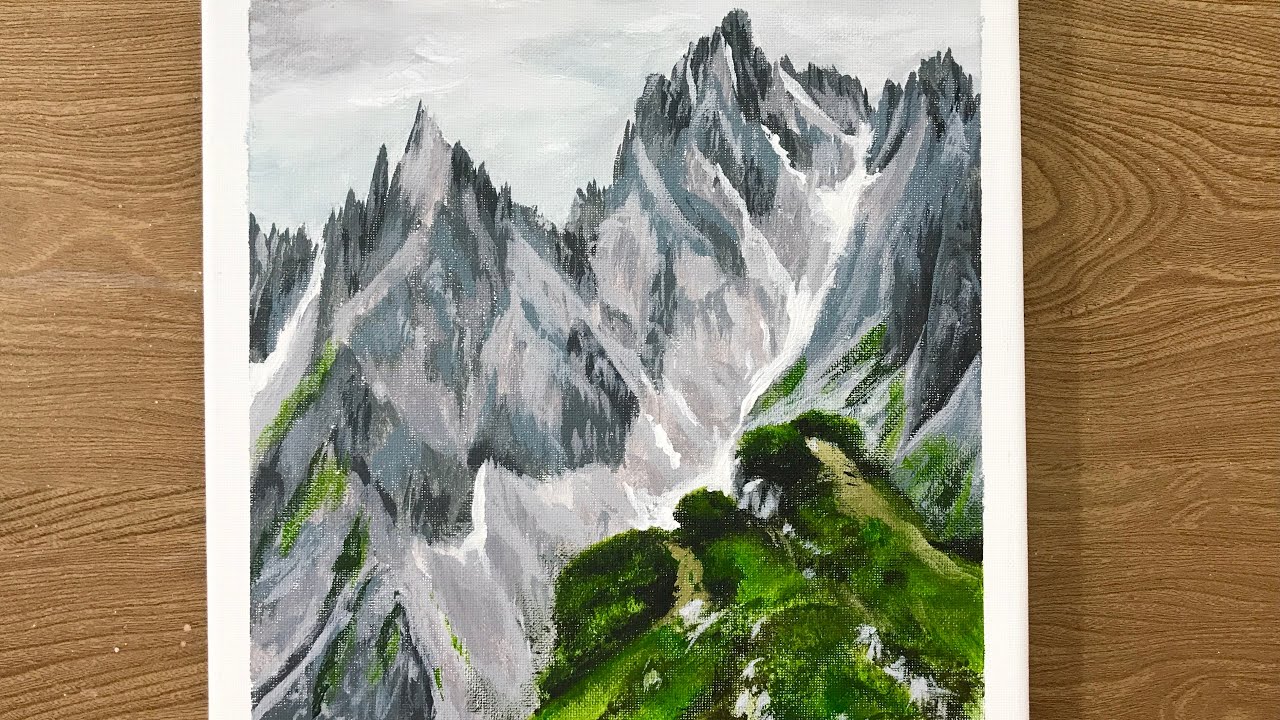 Gray Mountains Landscape/ Draw with Baha #43/ Acrylic Painting