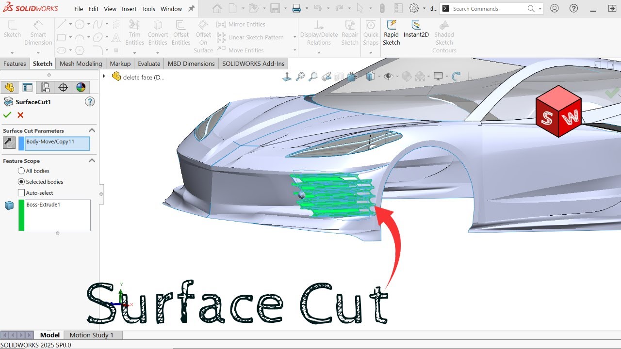 Как использовать инструмент Solidworks Surface Cut за 2 минуты