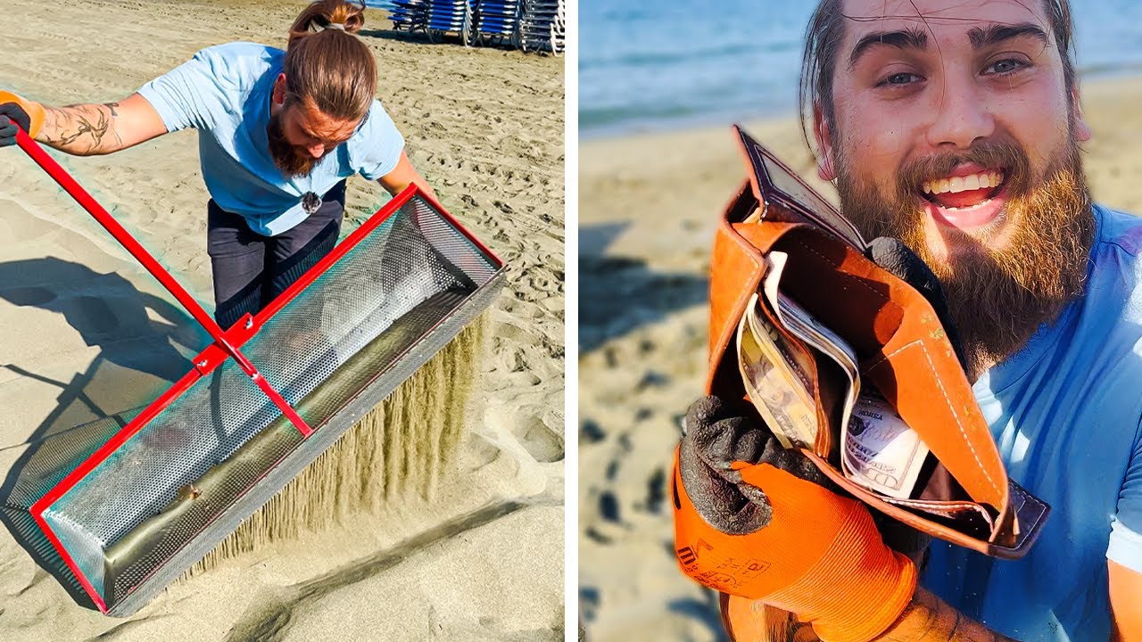 Поиск сокровищ на пляже с помощью устройства для просеивания песка! 🏖️💎 Сюрпризы, которые мы нашли!