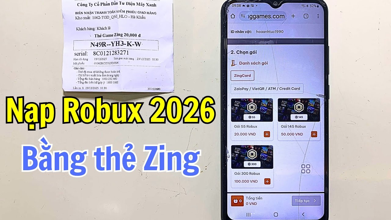 C&aacute;ch nạp Robux 2026 - Nạp Robux Roblox VNG bằng thẻ Zing