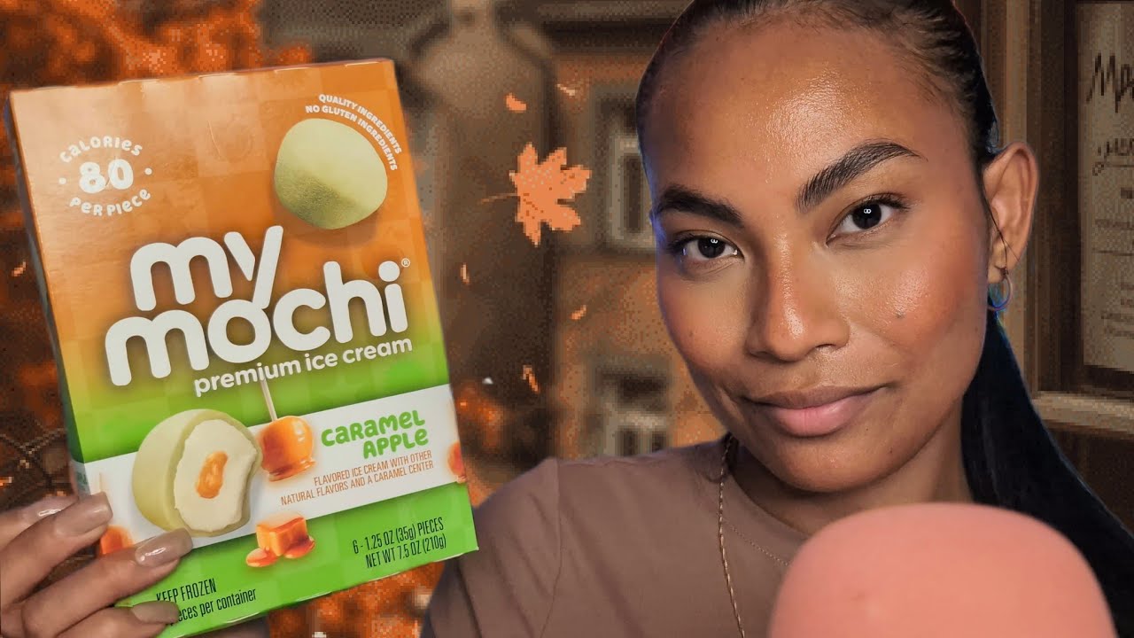 ASMR Eating Caramel Apple Mochi Ice Cream , Sticky Mouth Eating Sounds