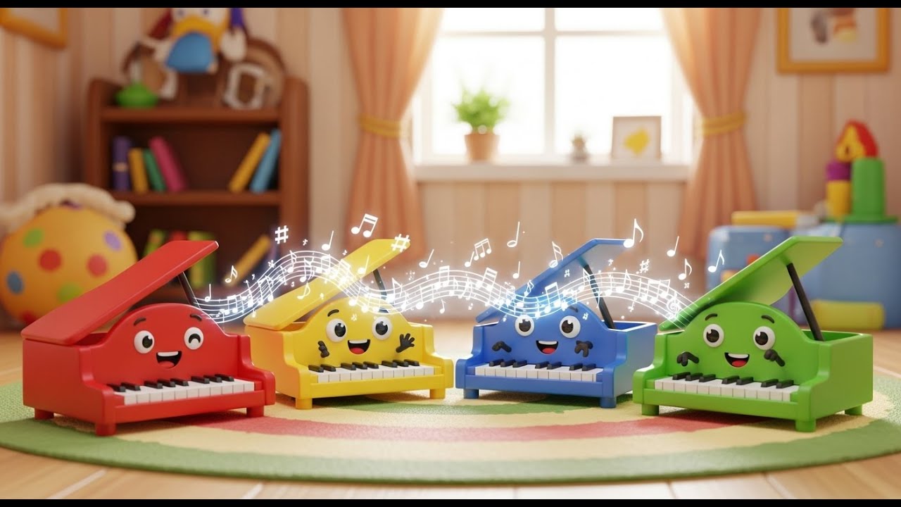 Quatro Pequenos Pianos de Brinquedo Plin, Plin, Plin | Canções Infantis e Rimas para Crianças