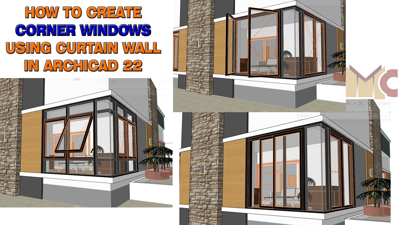 How to create corner window using curtain wall. #archicad #GRAPHISOFT