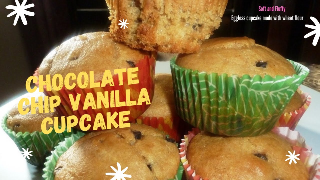 Chocolate chip vanilla cupcake / How to make chocolate chip cupcakes with wheat flour/ Healthically