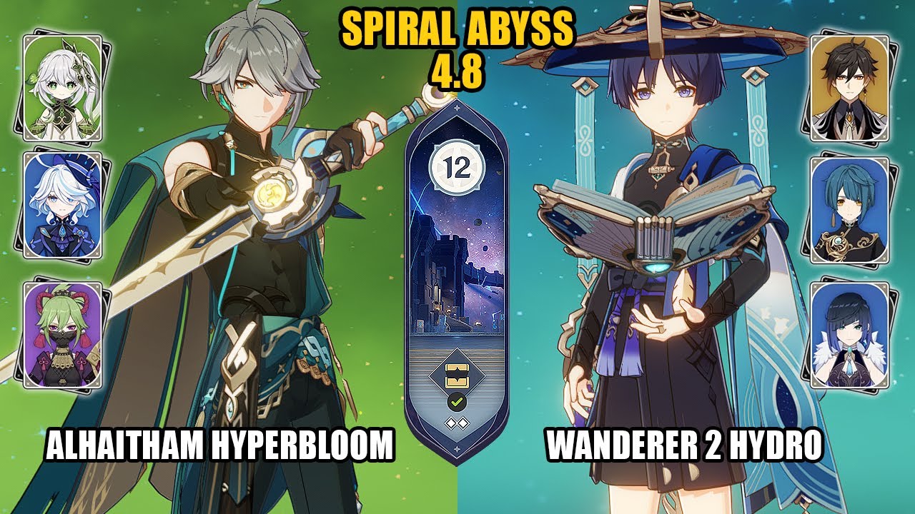 (F2P) Alhaitham Hyperbloom & Wanderer Double Hydro | Spiral Abyss 4.8 - Floor 12 | Genshin Impact