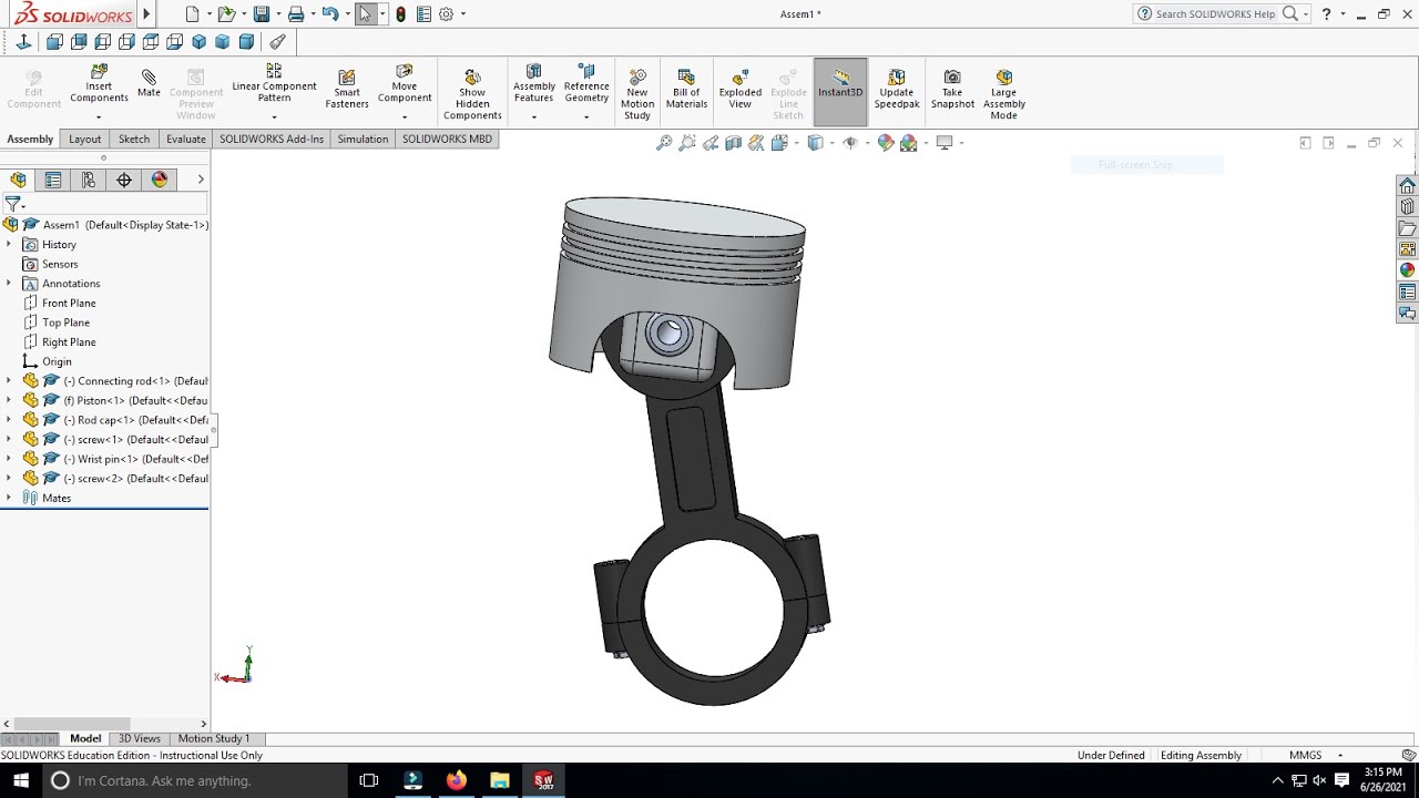 Modelling and assembly of piston & connecting rod using solidworks