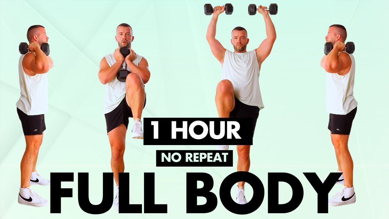 1-HOUR Full Body Dumbbell Workout at Home (Dumbbells + Bodyweight)