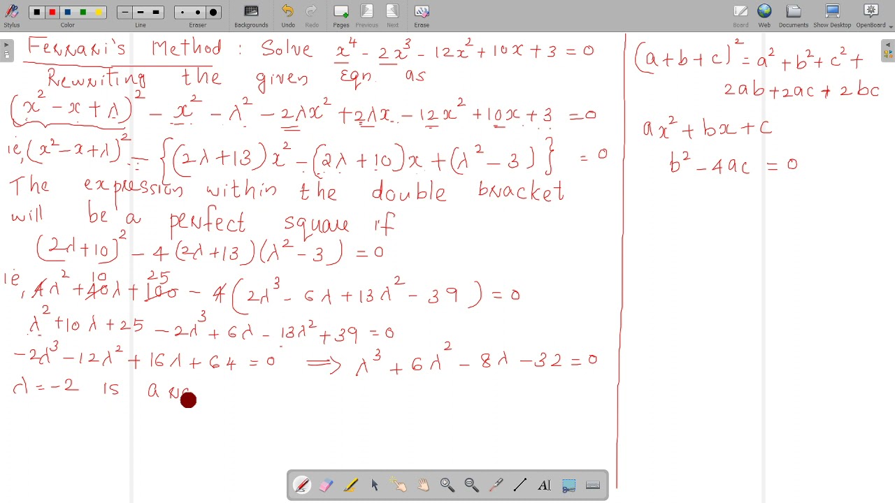 Foundations of Mathematics - Theory of Equations -- Ferrari's Method   Problem 1
