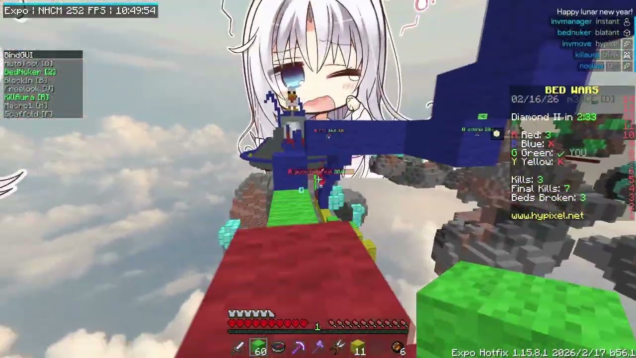 Expo client bypasses swap bednuker and full autoblock | hypixel bedwars cheating