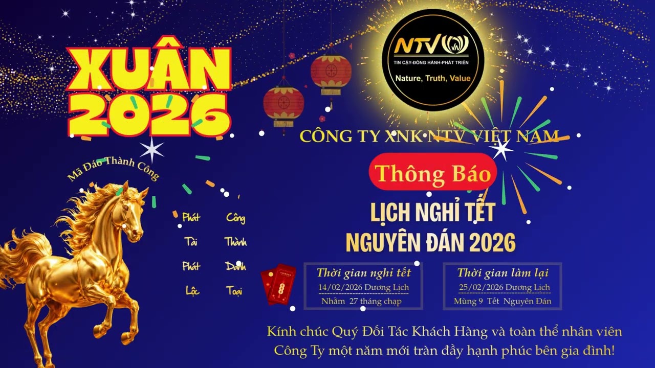 CÔNG TY XNK NTV VIỆT NAM - THÔNG BÁO - LỊCH NGHỈ TẾT NGUYÊN ĐÁN 2026