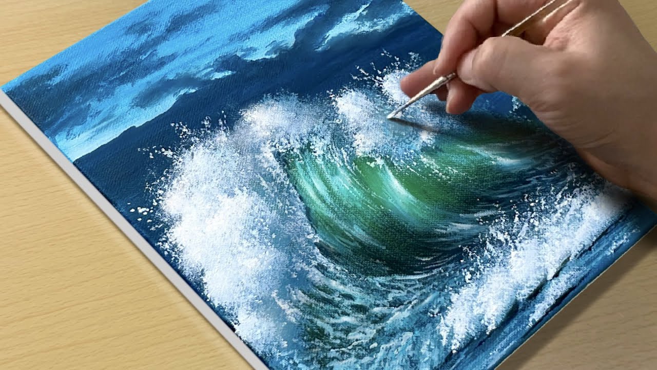 Easy Way to Draw Crashing Waves / Acrylic Painting for Beginners