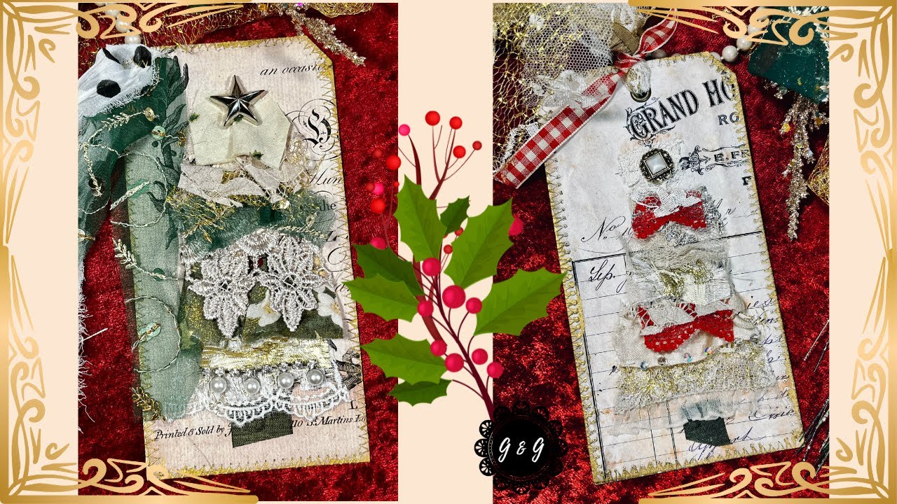 Create with me - Christmas Tags Using Lace and Fabric Scraps!