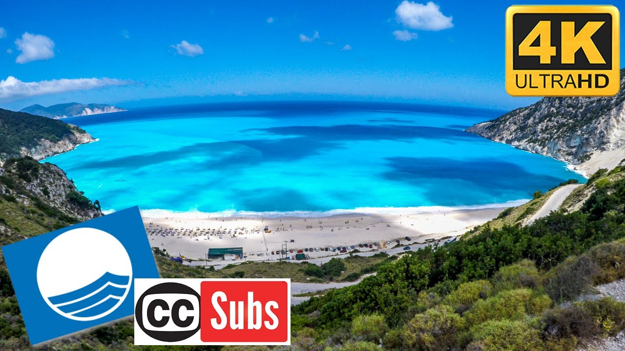 MYRTOS beach, fifty shades of blue and big waves in 4K, Kefalonia
