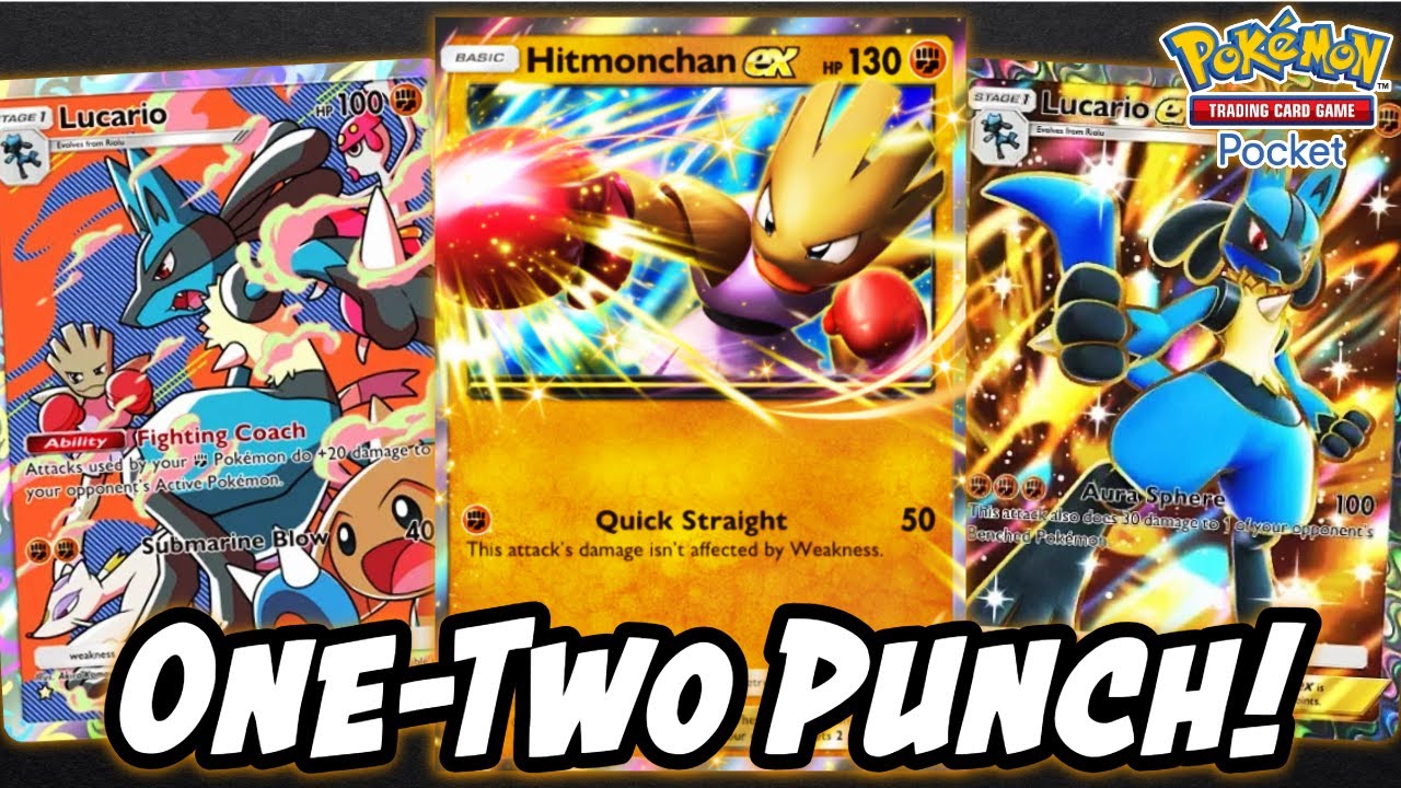 Hitmonchan EX наносит быстрые и сильные удары! 👊 при участии Lucario (Pokémon TCG Pocket)