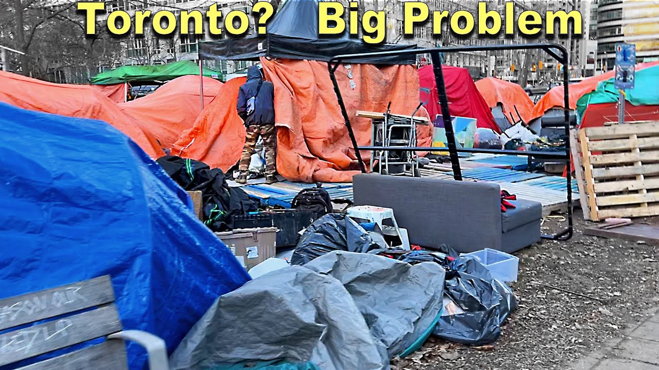 Toronto's Largest HOMELESS Encampment, Vagrants, Addicts, Tents | Downtown City Walk