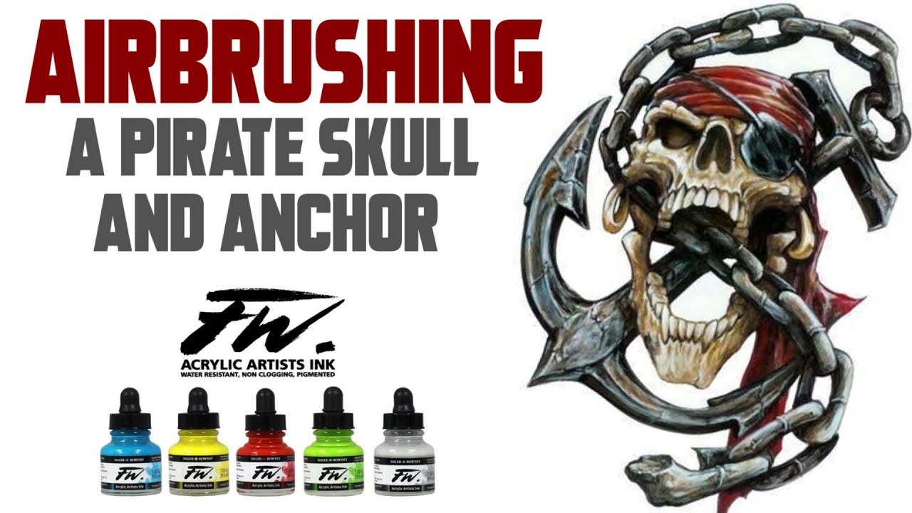 Step by step airbrushing a pirate skull and Anchor