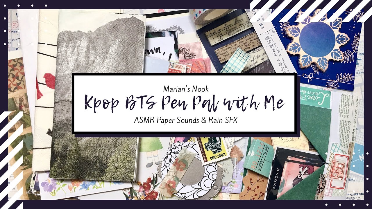Kpop BTS Pen Pal with Me Vintage Theme with ASMR Paper Sounds and Rain SFX