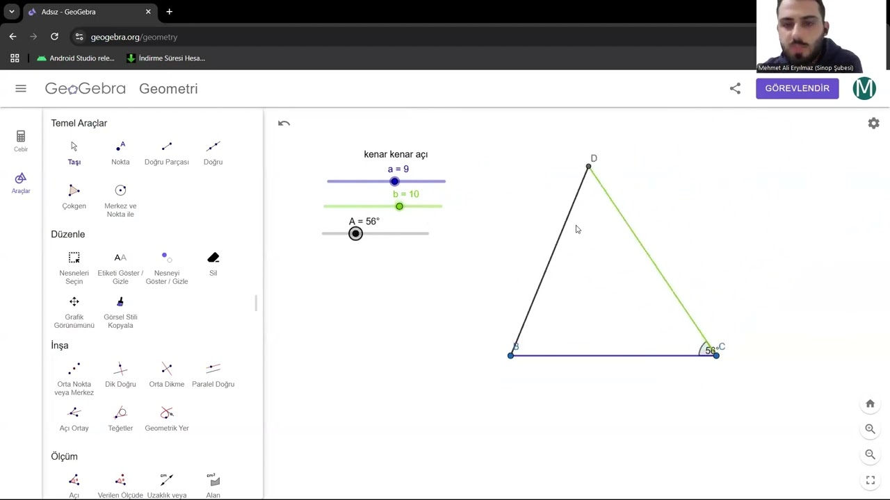 Geogebra'da sürgü ve çember yardımıyla üçgen oluşturma