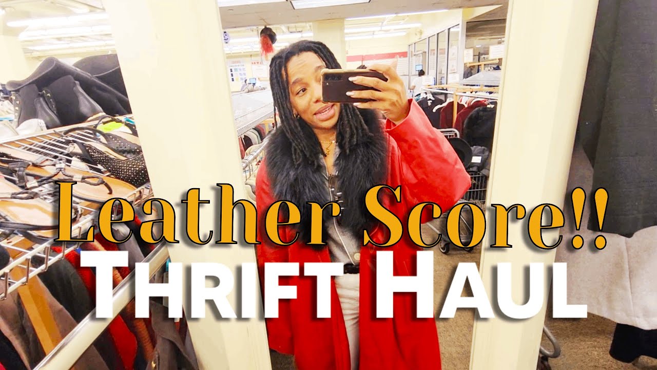 Thrift with Me | I found a LEATHER FUR COAT!!  + Thrift Flip DIY | Styling Thrift Haul | Model Image