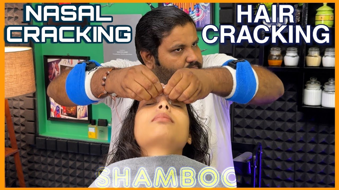 Female Nasal 👃Cracking and Hair Popping | Head Massage and Skin cracking by SHAMBOO💈