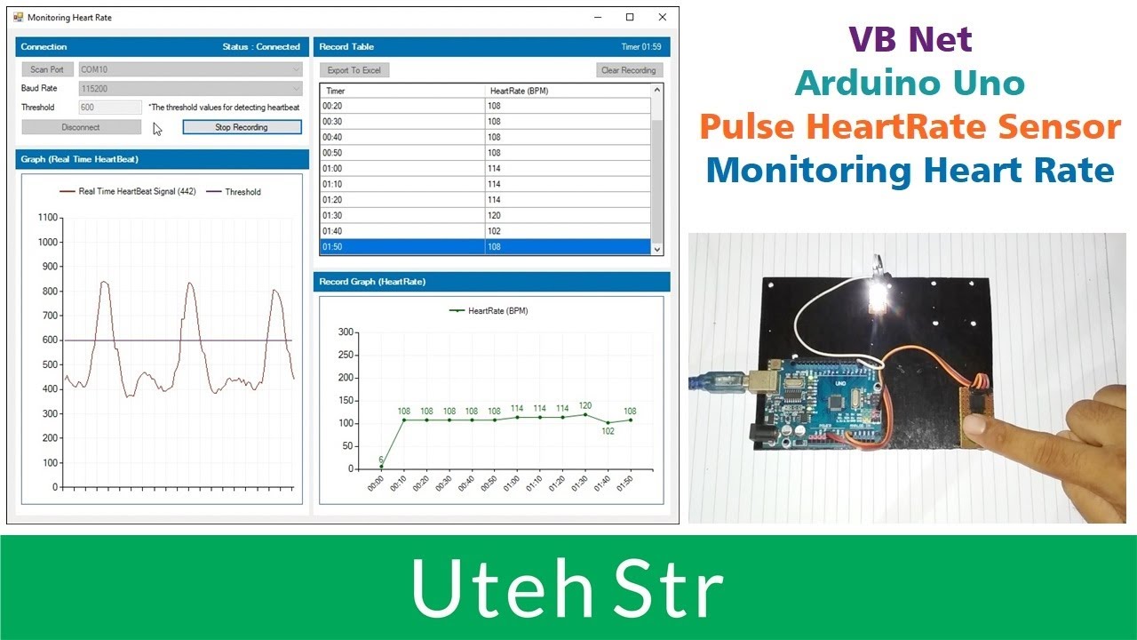 VB Net + Arduino Uno + Pulse Heart Rate Sensor | Real Time Heart Rate Monitoring | Step by Step