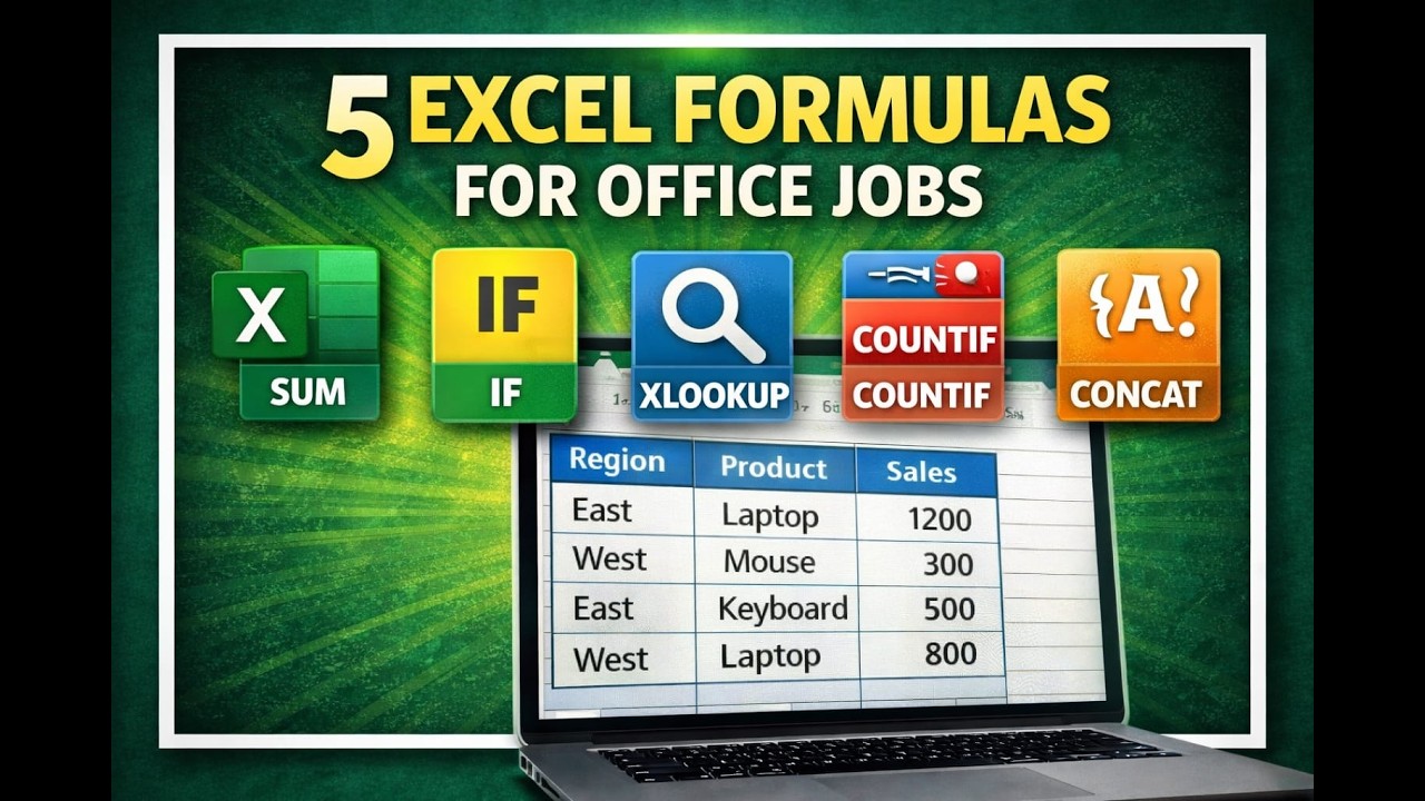 5 Excel Formulas for Office Work (Beginner Friendly)