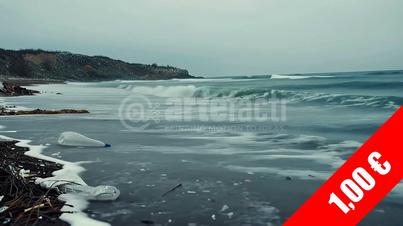 Littered Coastline in Moody Weather &ndash; Marine Debris | HD Stock Footage