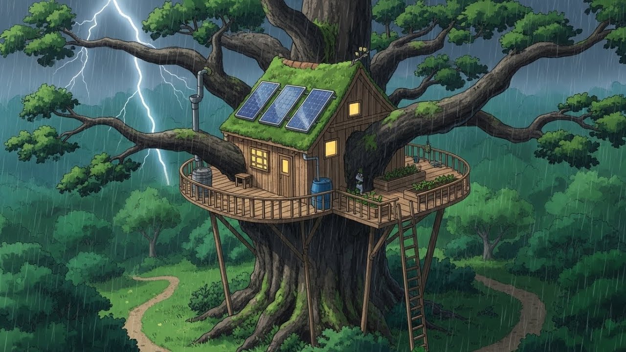 A Rainy Day Spent Together in a Tree House I Ghibli Style |Whispering Calm
