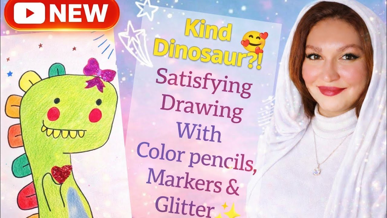 💚Kind Dino🎀Colorpencils, Markers & Glitter🎨#art #painting #viral #viralvideo #satisfying #fun #funny