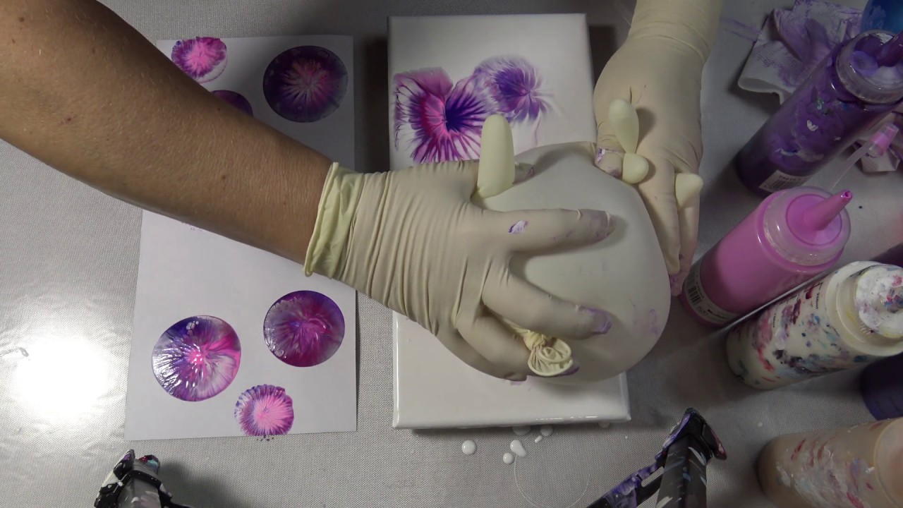 (232) How to paint flowers with the balloon/glove - Acrylic pouring technique - Fluid art