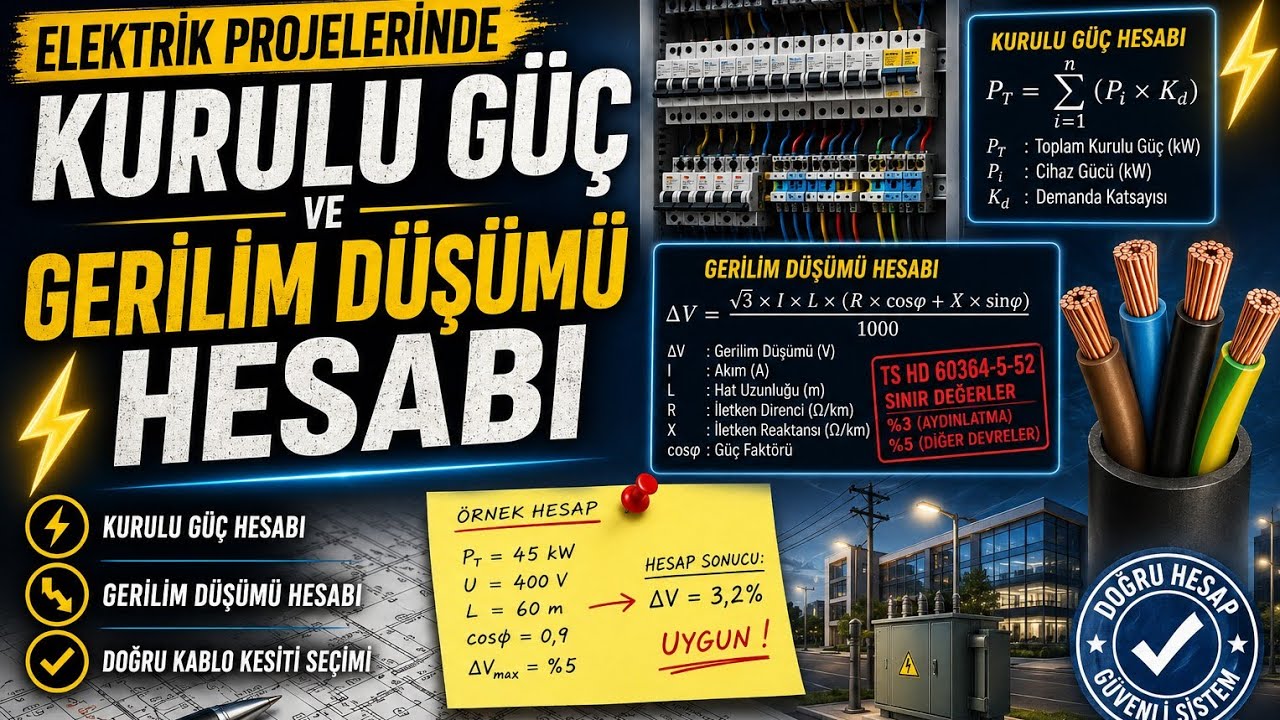 Elektrik  Kurulu Güç ,Talep Gücü ve Gerilim Düşümü Hesabı Nasıl Yapılır?