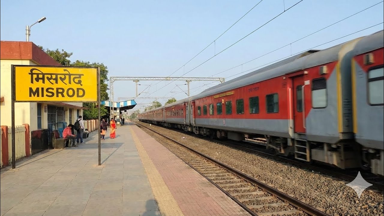 4 trains crossing at Misrod station at high speed 
