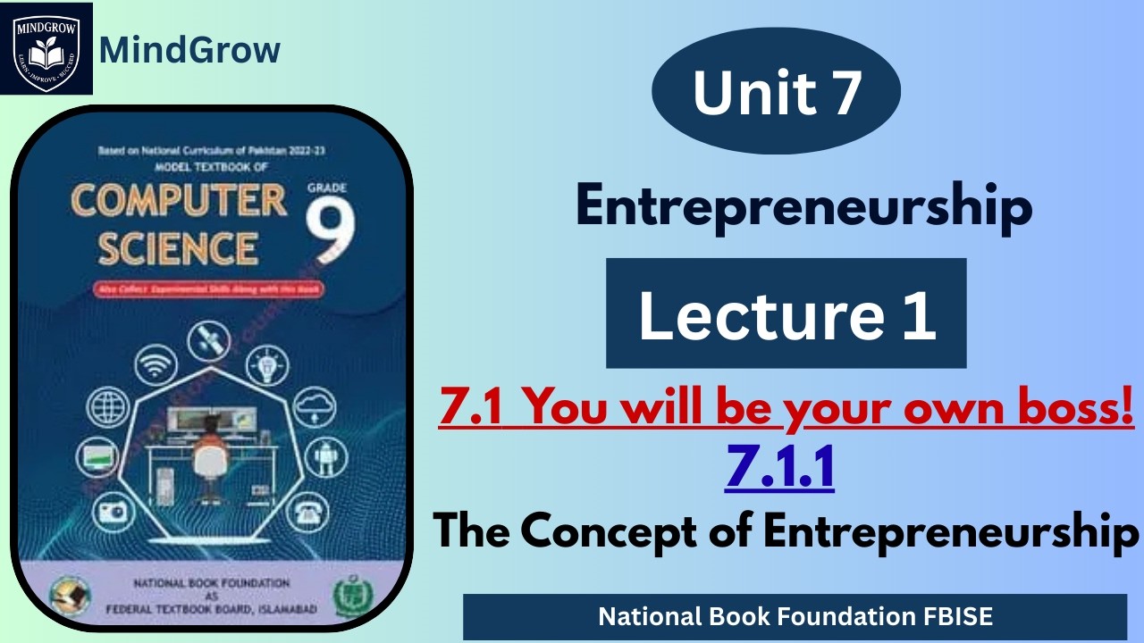 Unit 7 Entrepreneurship | 7.1 You will be your own boss, 7.1.1 |Class 9th Computer | FBISE | NBF