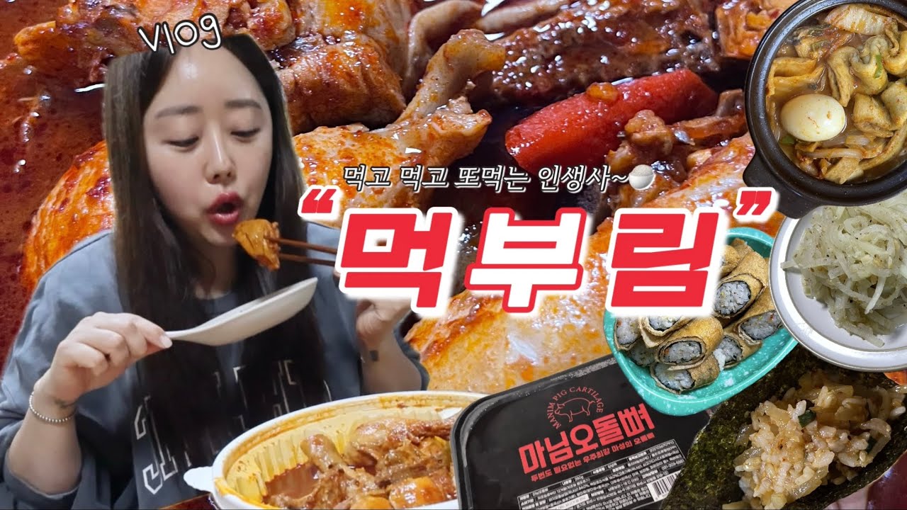 [먹방vlog] 집구석에서 먹고 또 먹는 먹부림+돌아온 엽닭먹방🐷(마님닭발,튤립닭발,오돌뼈,비냉,돈까스,엽기닭볶음탕,대패삼겹,김치우동,비빔밥,야끼소바,파스타,매운갈비찜,설렁탕)