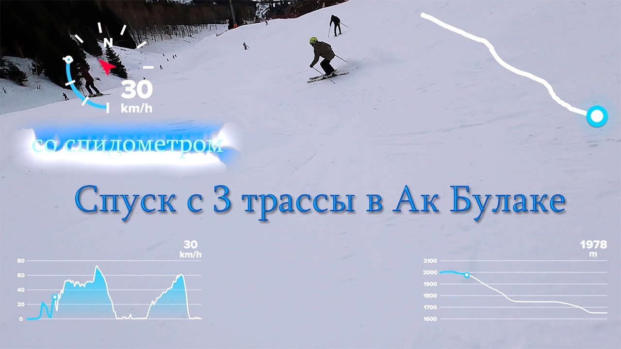 Ак Булак лыжная трасса 3. Спуск со спидометром