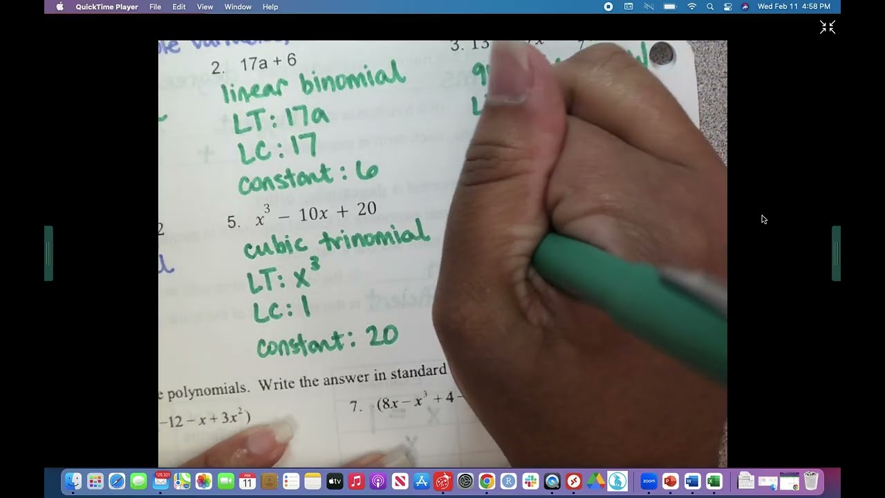 Classifying, Adding, Subtracting Polynomials