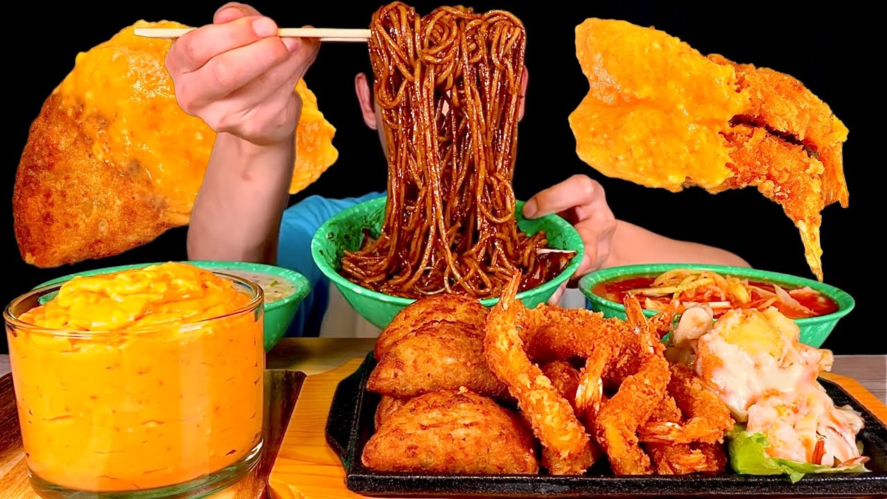 ASMR 중화요리🥡간짜장면 냉짬뽕 콩국수와 군만두 크림새우 치폴레찍먹방! Black bean Noodles With Fried Shrimp Cream Shrimp MuKBang!