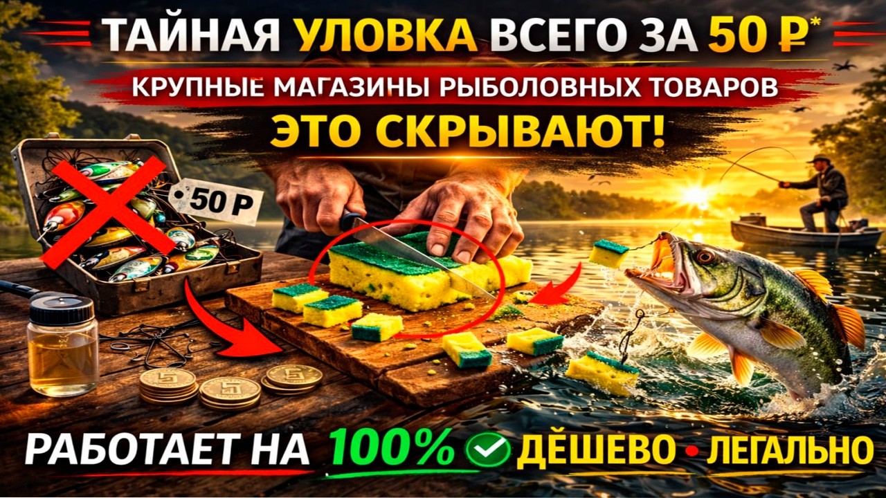 Разрежь кухонную губку вот так—рыба атакует в три раза быстрее,чем на приманку за пятьдесят долларов