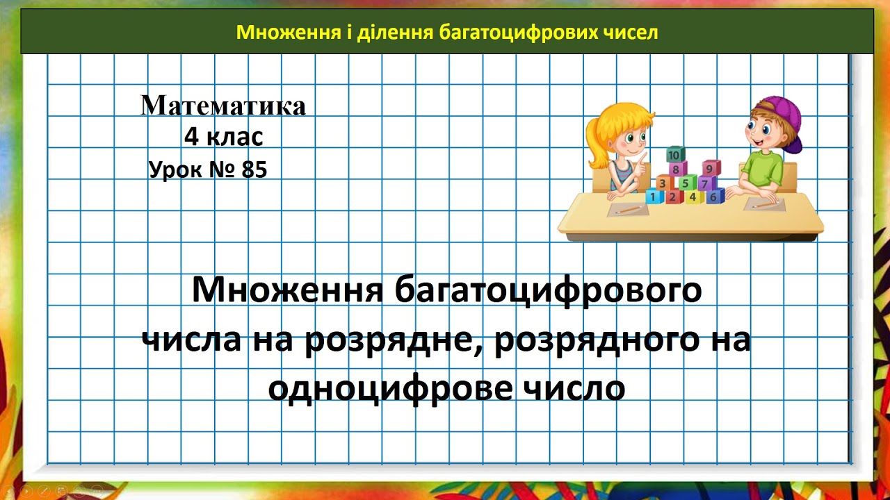 Математика 4 кл. (Н. Листопад), урок № 85 Множ. багатоцифр. числа на розрядне