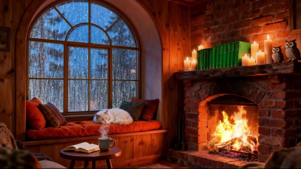 Cabin in the Rain 🌧️🔥 | Fireplace Ambience for Calm Mind & Better Sleep