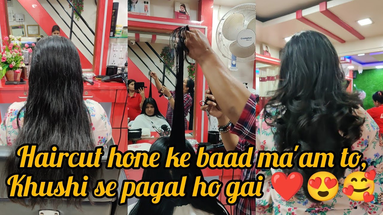 Haircut hone ke baad, ma'am to khushi se pagal ho gai..❤️😍🥰 | reverse layered | hair cutting vlogs✂️